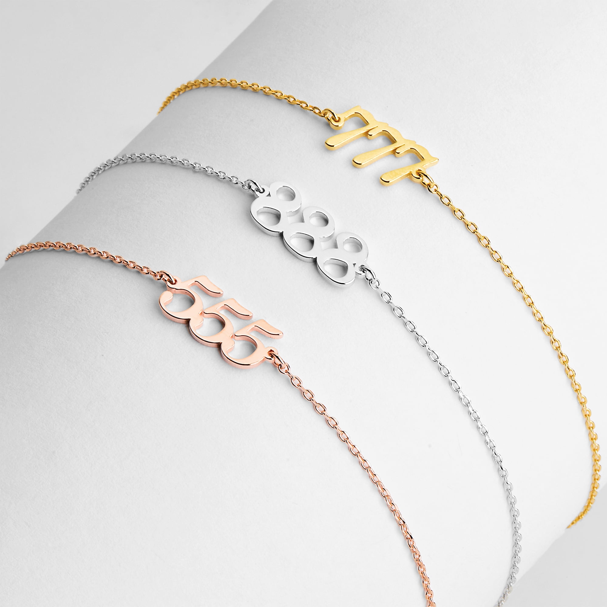 Personalized Planet Women's Petite Script Angel Number Bracelet