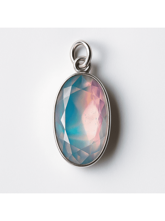 Opal 925 Sterling Silver Pendant Aurora Fire Checker Oval, 19 Carat