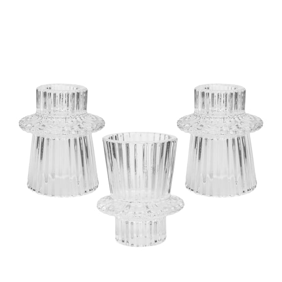 Mainstays Decorative Clear Glass Ribbed Taper Tealight Candleholder, 3-Piece Set, 2.79"