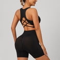 thumbnail image 5 of RFQWOVSR Women 2 Piece Cross Back Workout Set High Support Sports Bra with High Waist Peach Hip Shorts Yoga Outfit L, 5 of 5