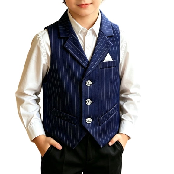 Boys Striped Vest Retro Formal Vest for Kids Wedding Prom Outfit Lapel Slim Fit Waistcoat Boy Thermal Sleeveless Suit Tops