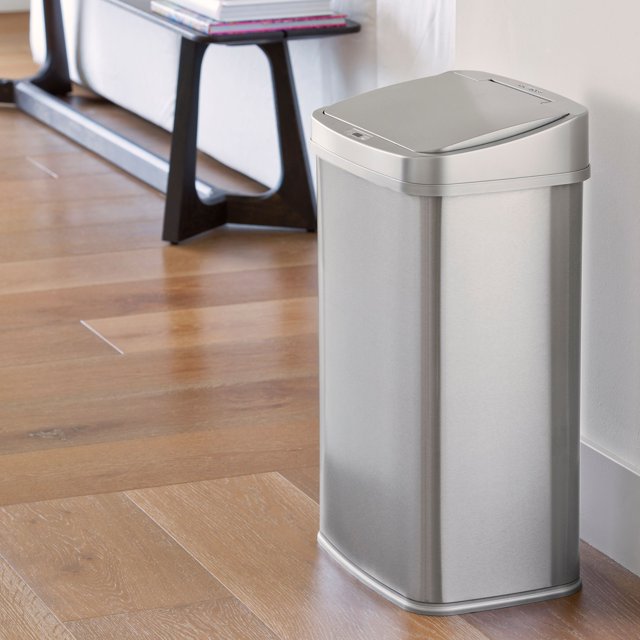 Nine Stars 13.2 Gal / 50L Motion Sensor Rectangular Trash Can, Fingerprint-Resistant Silver Stainless Steel