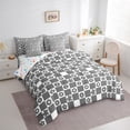 thumbnail image 3 of Homewish Modern Geometric Plaid 7pcs Bedding Comforter Set,Kawaii Cartoon Blossom Queen Bedding Sets,Gray White Checkered Queen Sheet Sets For Girls Boys,Luxury Bedroom Decor Reversible, 3 of 8
