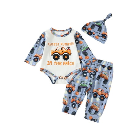 

Bangyeer Toddler 3-Piece Baby Boy Halloween Clothes Set Long Sleeve Romper Long Pants Hat Outfits