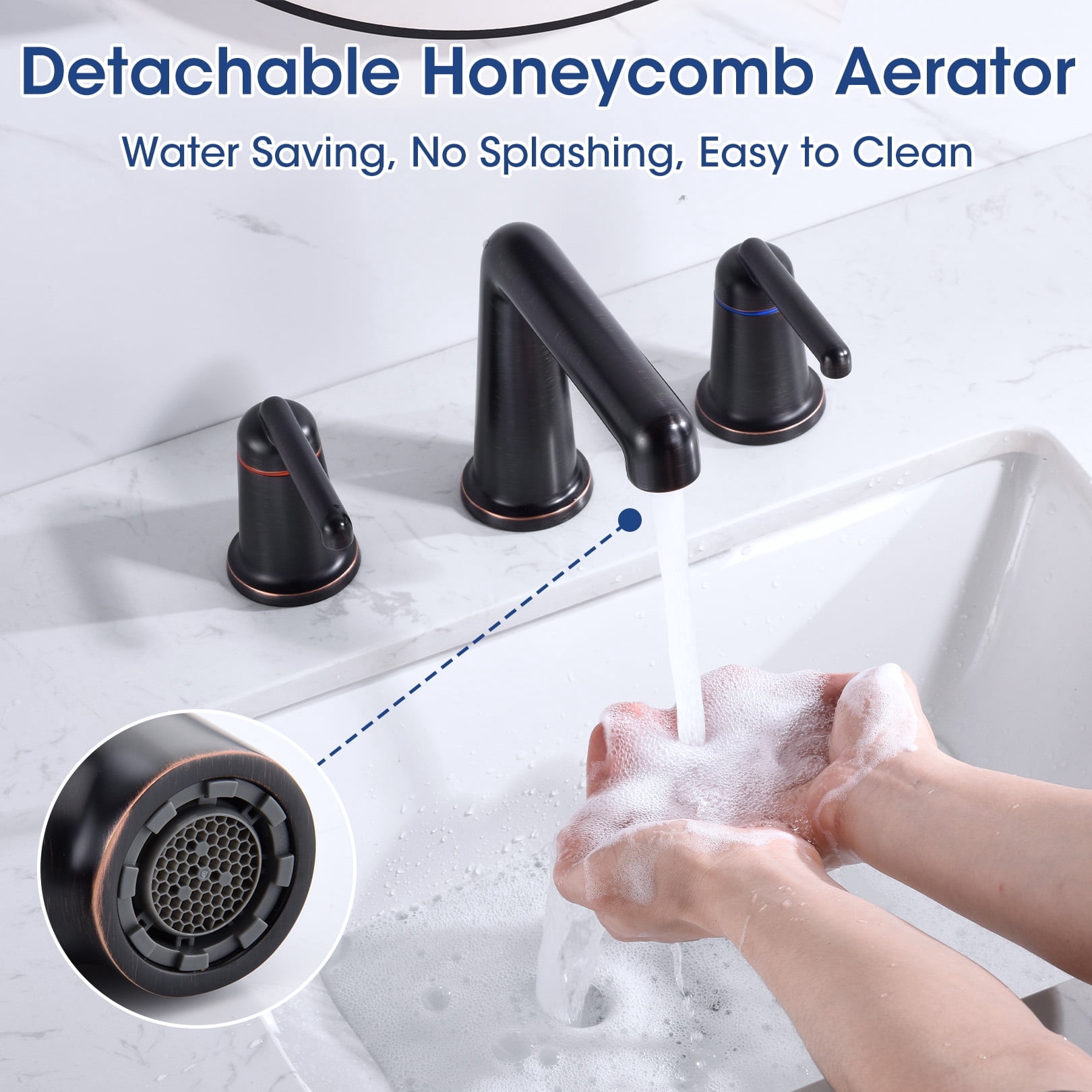 Wowkk 3 Hole Bathroom Faucet 2 Handle Widespread Bathroom Sink Faucet with Pop up Drain and Supply Lines, Brass Vanity Faucet for Rv Farmhouse Lavatory Restroom Sink, Oil Rubbed Bronze