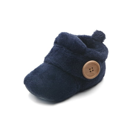 

Frontwalk Newborn Boots Soft Sole Slipper Booties Plush Fleece Warm Shoe Floor Comfortable Crib Shoes Toddler First Walker Boot Blue 6-12 months