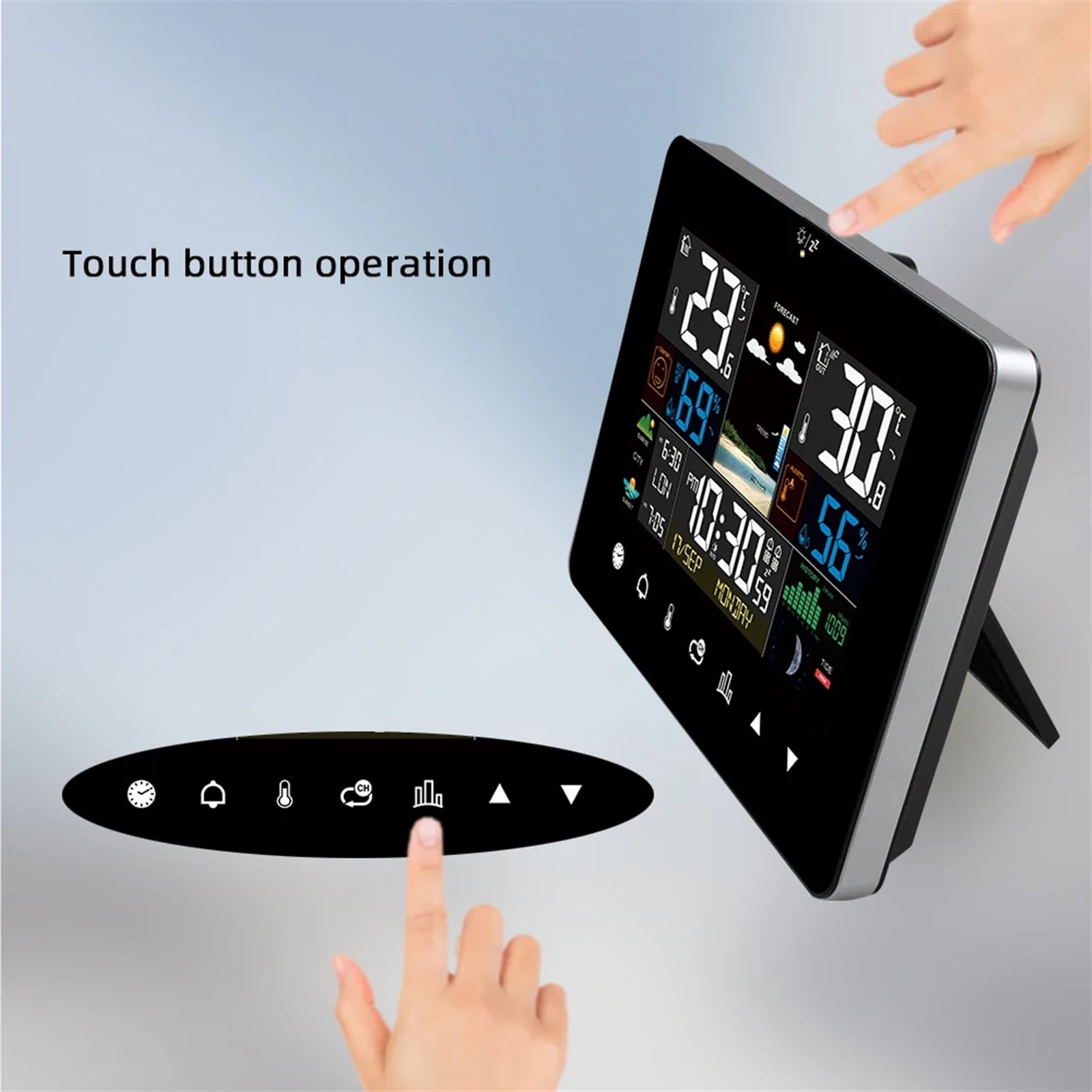 Weather Station Wireless Digital Indoor/Outdoor Forecast with Touch Screen Table Desk Clock Temperature Humidity Meter ,Excellent Visual Experience