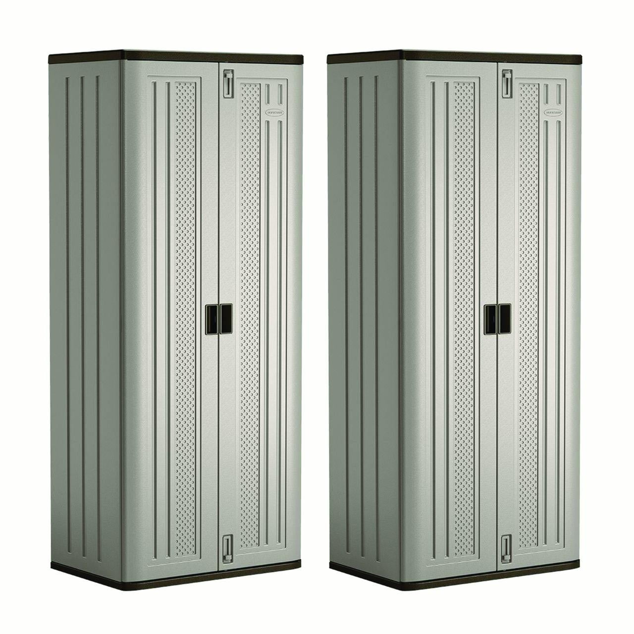 Suncast Tall Storage Building with Shelves and Doors, Platinum