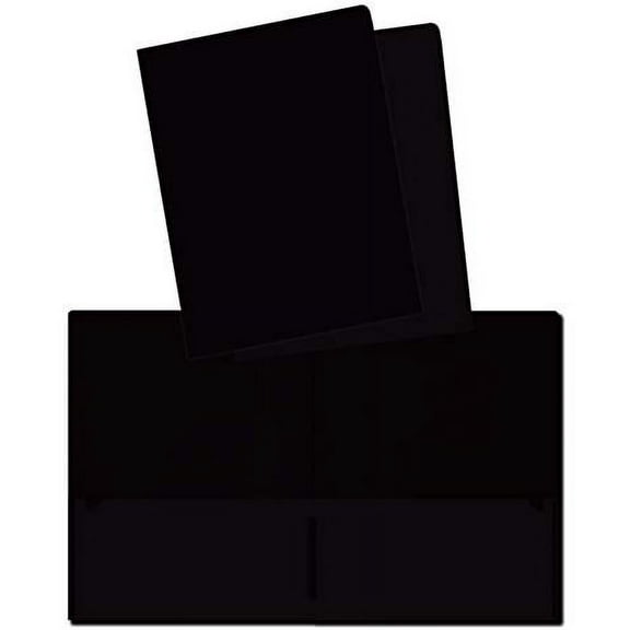 Heavyweight Plastic 2 Pocket Portfolio Folder, Letter Size Poly Folders by Better Office Products, 24 Pack (Black)