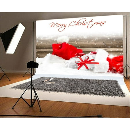 Image of MOHome Merry Christmas Backdrop 7x5ft Photography Backdrop Santa Hats Gifts Winter Snow Wood Plank New Year Festival Celebration Children Baby Kids Photos Video Studio Props