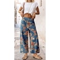thumbnail image 2 of sicmoss Women's Blue Floral Print Mid Rise Cropped Wide Leg Jeans Boho Baggy with Pockets, 2 of 6