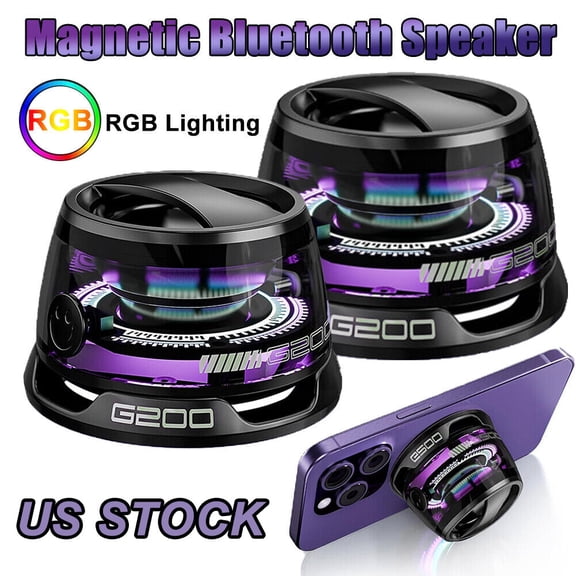 Ryhampaper 2PCS G200 Magnetic Bluetooth Speaker Mini Wireless RGB Lights Portable Phone Holder Black