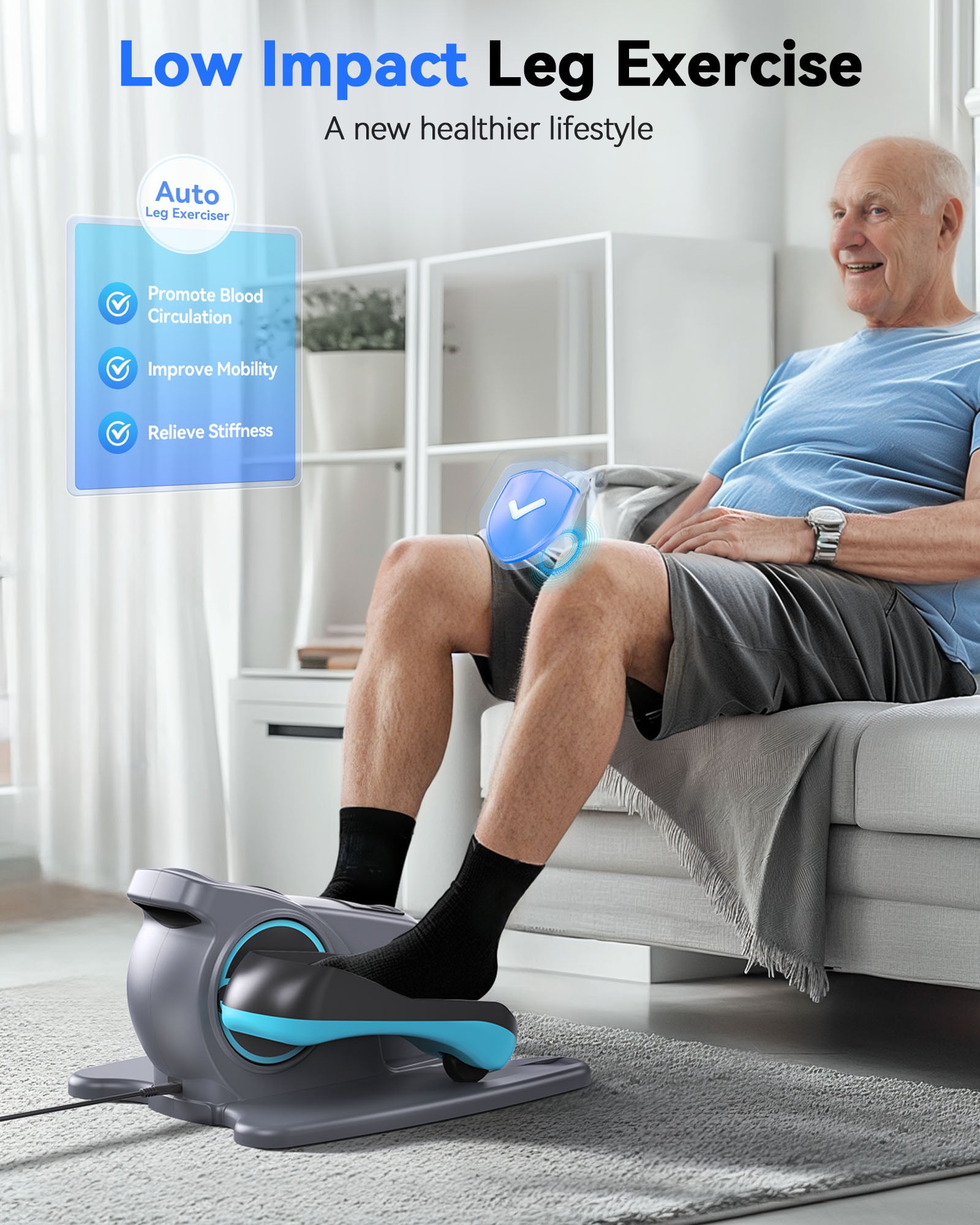 UPGO Under Desk Ellipticals Electric, Elipse Leg Exerciser for Seniors Fully Assembled, Seated Pedal Exerciser with Remote Control & Non-slip Mat & Foot Straps Band