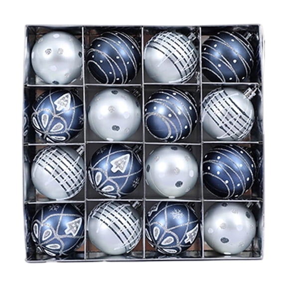 Christmas Tree Ornaments 16 Piece Blue Silver Patterned Boxed Set for Indoor Holiday Decor