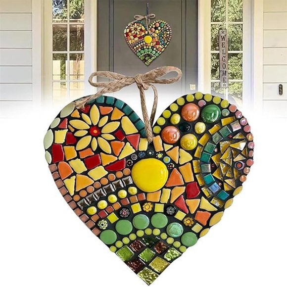 Large Acrylic Garden Mosaics Heart-Shaped Ornament Heart-Shaped Mosaics Sculpture Acrylic Wall Hanging