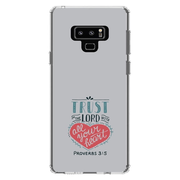 DistinctInk Clear Shockproof Hybrid Case for Samsung Galaxy Note 9 - TPU Bumper, Acrylic Back, Tempered Glass Screen Protector - Proverbs 3:5 - Trust In The Lord All Your Heart