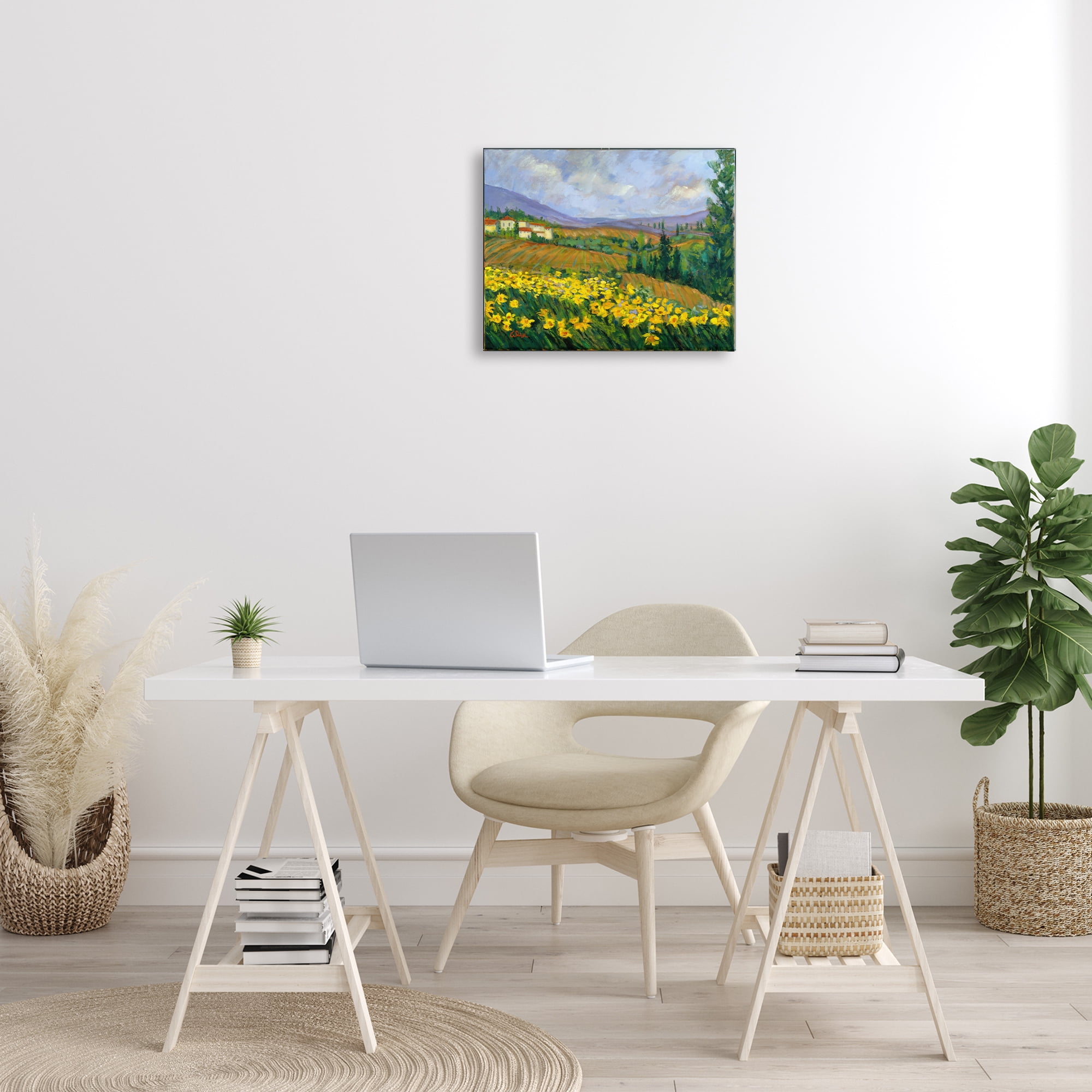 Stupell Industries Daffodil Field by Farm Landscape & Nature Painting Wrapped Canvas Art Print Wall Art, 20 x 16