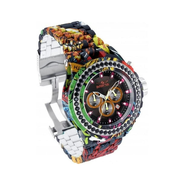 Invicta Men s 52mm Reserve Subaqua Specialty 4.14ctw Black Spinel Chronograph Hydroplated Graffiti Orange Subdial Watch Model 35434 Walmart