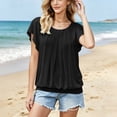 thumbnail image 6 of VBVC Women's Crew Neck Pleated Batwing Sleeve Blouse , Ladies' Loose Flowy Casual Top , Soft Elastic Hem Summer Shirts For Women,Black,S-2XL, 6 of 9