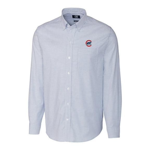 Men's Cutter & Buck Royal Chicago Cubs Big & Tall Stretch Oxford Striped Long Sleeve Button-Down Shirt