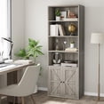 thumbnail image 3 of Qinaqin 71.4-inch wooden si x -layer bookshelf industrial style display storage rack farmhouse bookcase con doors, 3 of 7
