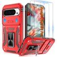 thumbnail image 1 of KOMI for Google Pixel 9 Case/Pixel 9 Pro Case with [2 Pack] HD Screen Protector + Slide Camera Cover, 360° Rotation Ring Kickstand [Military Grade] Shockproof Protective Phone Case, Red, 1 of 5