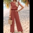 thumbnail image 7 of Jumpsuits for Women 2025 Summer Ruffle Sleeves Square Neck Rompers Drawstring Overalls with Pockets Orange Color M, 7 of 7