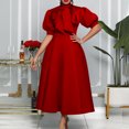 thumbnail image 2 of AURA Plus Size Women Summer Bow High Waist Banquet Dress Elegant Solid Color Lantern Sleeve Midi Dress, 2 of 7