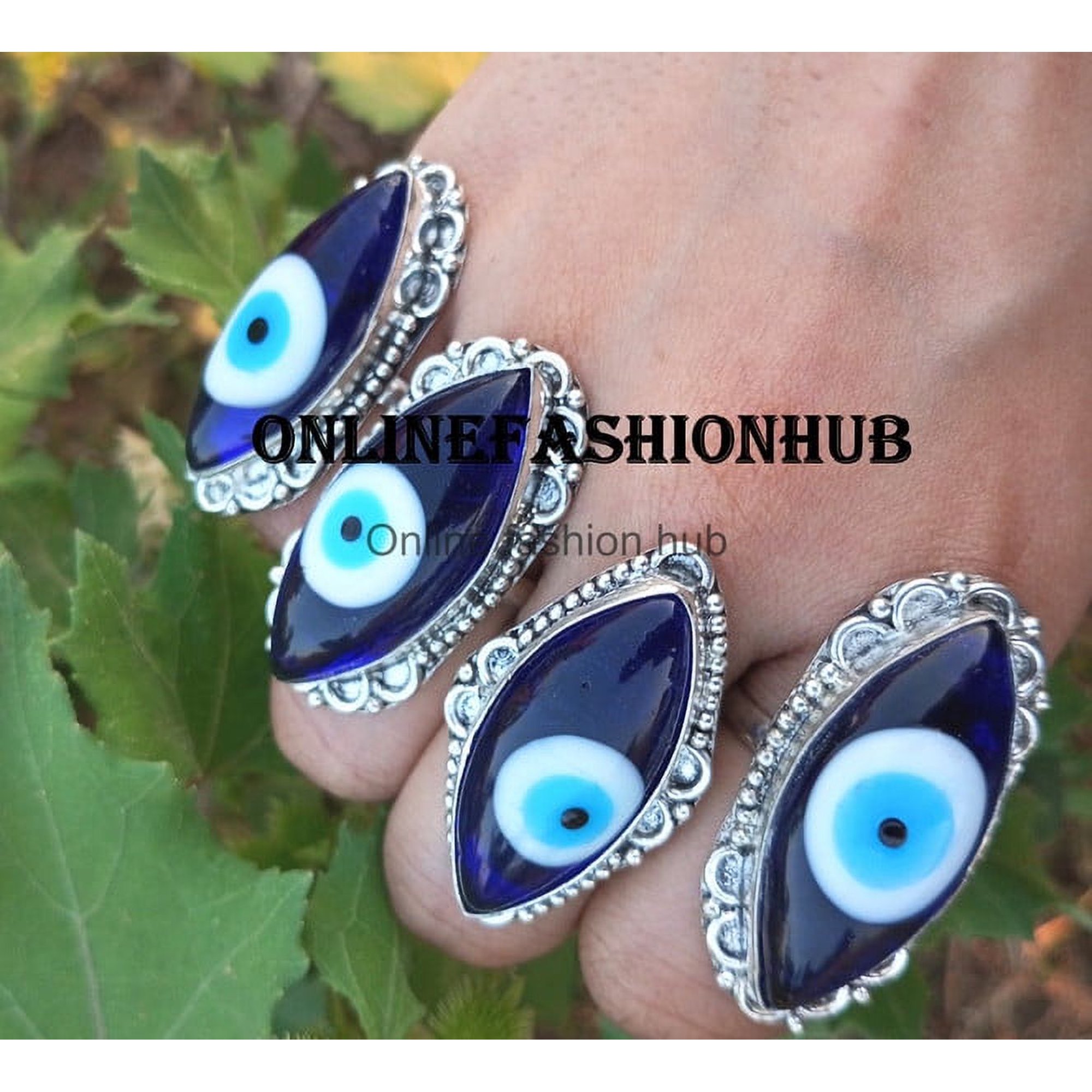 Evil Eye Gemstone 925 Sterling Silver Plated Handmade Ring 25 Pcs