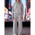 thumbnail image 3 of Grey V-Neck Wide-Leg Pants Set - Loose Long-Sleeved Blazer And Pants, Anti-Wrinkle For Both Office And Casual Wear, Machine Washable, Spring-Autumn Business Attire, Christmas Gift, 3 of 6
