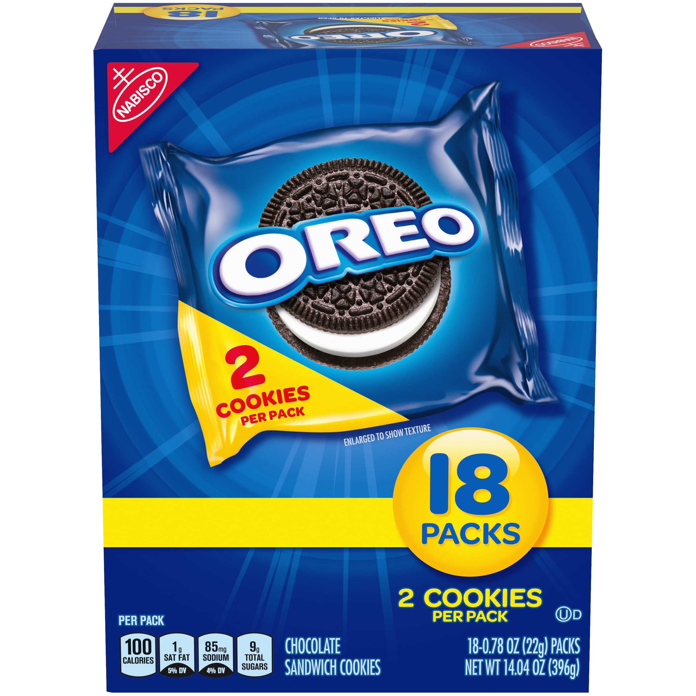 OREO Chocolate Sandwich Cookies, Original Flavor, 18 Snack Packs (36