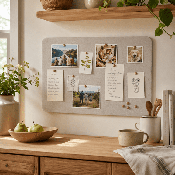 Felt Bulletin Board, Rectangular Adhesive Photo and Memo Pin Board with 30 Push Pins for Bedroom and Office Wall, Brown 23.62x15.74x0.35in