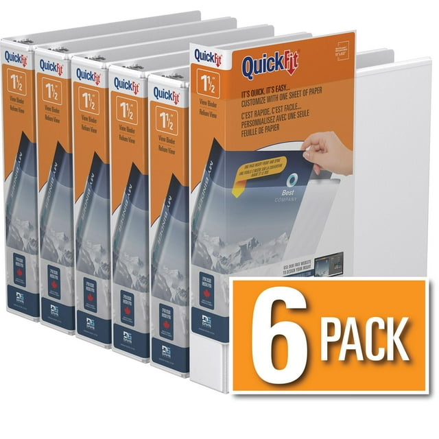 QuickFit® View Binder, D Ring, 6 Pack, 1.5"