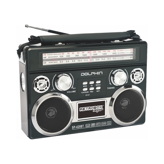 Dolphin SP-420BT Solar Portable Bluetooth Radio with MP3, LED Flashlight - Black