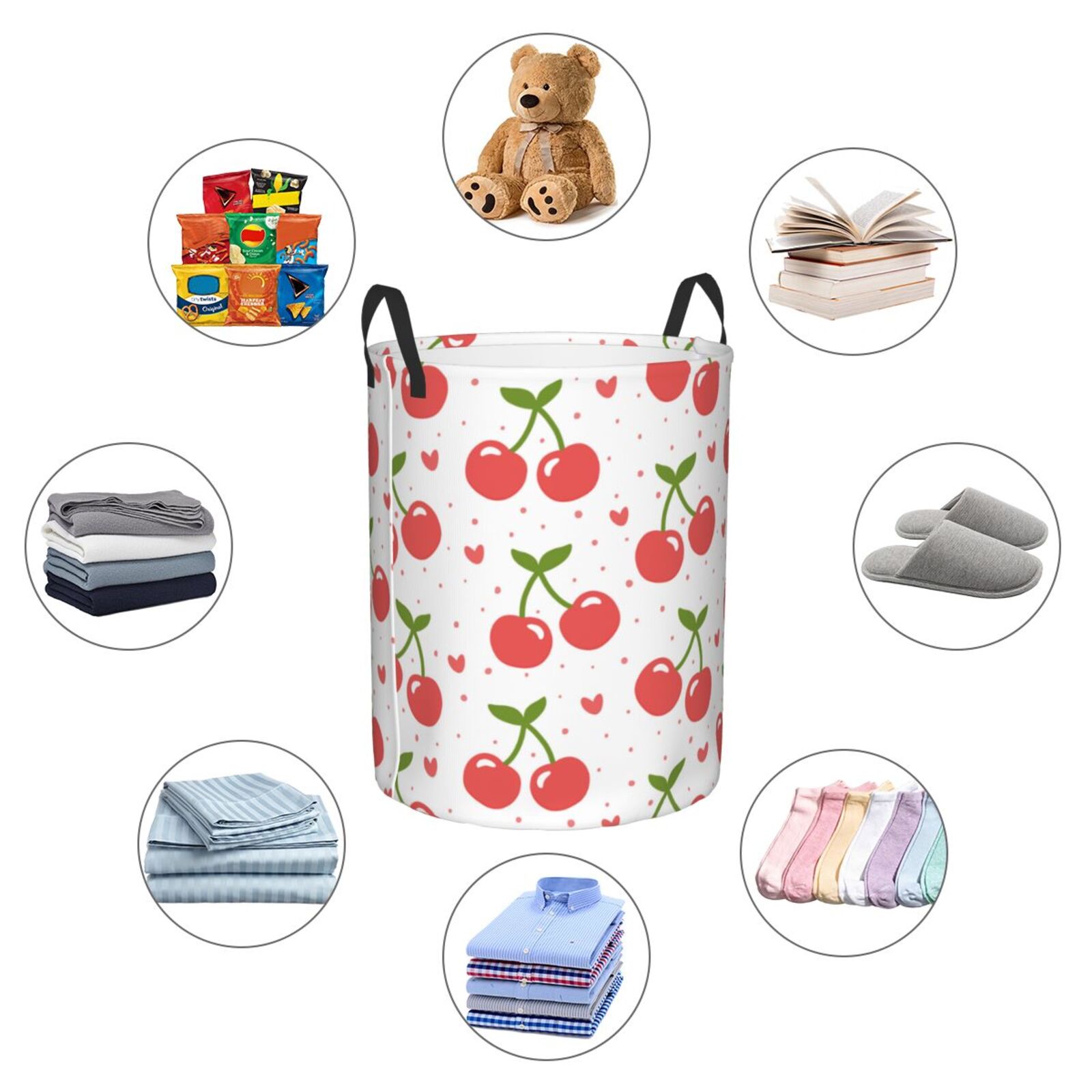 Large Laundry Basket with Handles - Cute Berry Love Kids Baby Dirty Clothes Laundry Hamper for Bedroom Aesthetic