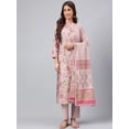 thumbnail image 3 of Janasya Women's Pink Cotton Floral Printed Pant Set with Scarf, 3 of 10