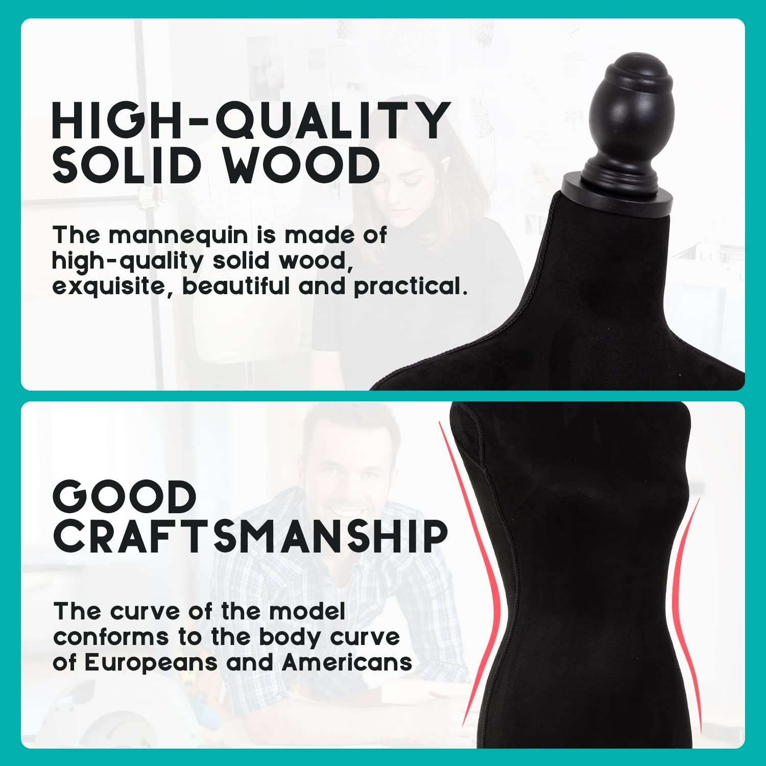 FDW Adjustable Sewing Dress Mannequin, 59-67 inch, Female Model, Wood Base (Black)