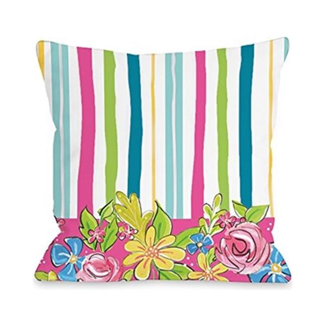 Bella Casa 74541PL16O Un 16 x 16 Po. Blair Coloré Fleurs Rayures Oreiller Extérieur