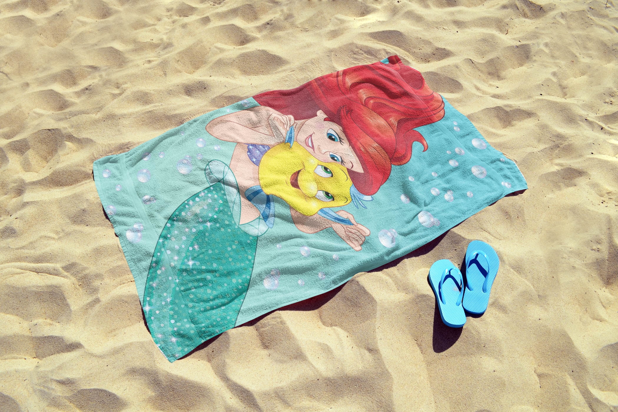 Disney The Little Mermaid Princess Kids 28 x 58 inch Bath/Pool/Beach Towel, 100% Cotton, Blue