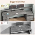 thumbnail image 5 of SEDETA Home Office Desk with LED Lights & Power Outlet, 66" Computer Desk with 5 Drawer and Storage Shelves, Gaming Desk with Printer Cabinet and Monitor Stand, Grey, 5 of 8