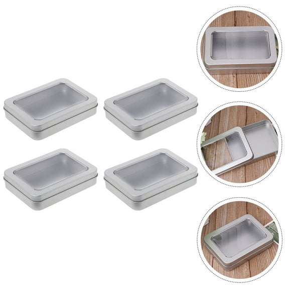 Pretyzoom 4PCS USB Flash Drives Case Silver Tinplate Storage Box for General Users