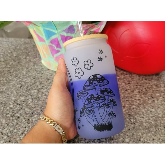 Color Changing Mushroom Beer Can Glass | Boho Mushroom Coffee Glass
