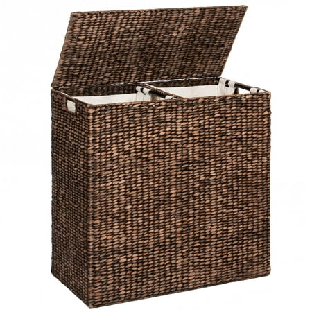 Best Choice Products Water Hyacinth Double Laundry Hamper Basket w/ 2 Liner Basket Bags Brushed - (Best Of British Hamper)