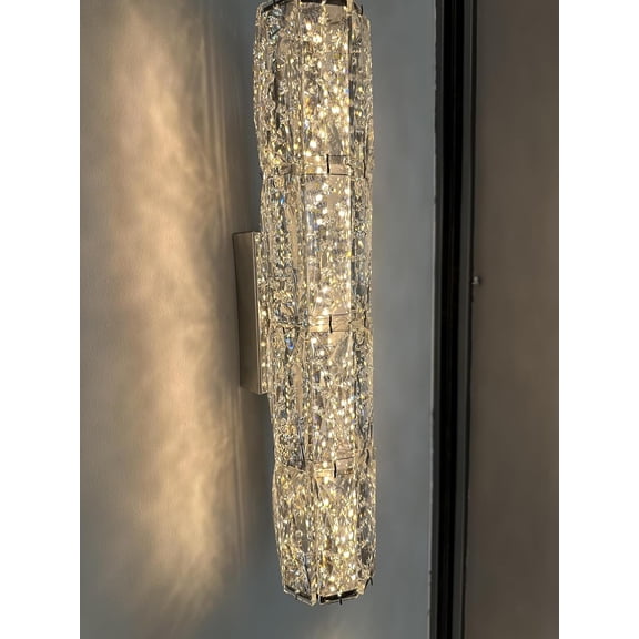    LED Crystal Wall Sconces, Modern Chrome Wall Light 15.7" Elegant Wall Lamp for Living Room Bedroom K9 Real Crystal Fixture 3 Colors
