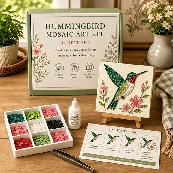 Mosaic Art Kit DIY Mosaic Bead Craft Set with Butterfly Hummingbird Bee Sunflower Design,Garden Suncatcher Decor Handmade Home Ornament, Type2