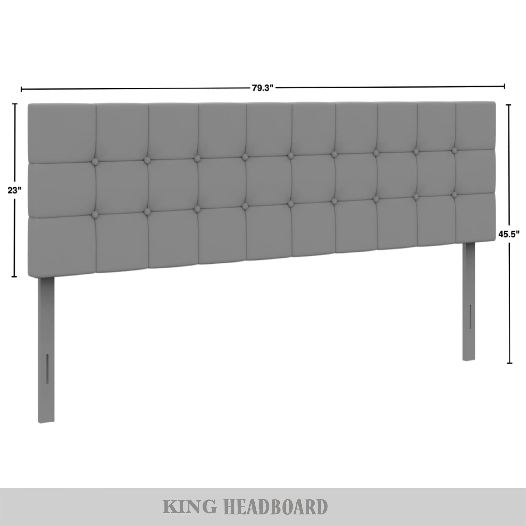 Castle Place King Size Square Button-Tufted Linen Upholstered Headboard in Warm Grey