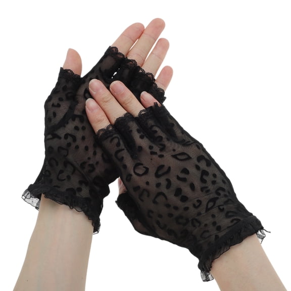 Unique Bargains Breathable Fingerless Leopard Print Manicure Gloves 1 Pair Black