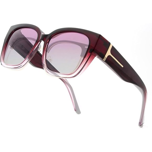 Lunettes de Soleil par-Dessus les Lunettes pour Femmes, Lunettes de Soleil Polarisées pour Porteurs de Lunettes, Lunettes de Soleil Tendance Carrées Unisexes Enveloppantes, Protection, Lunettes Polarisantes Ajustées pour la Conduite, la Pêche, le Golf, Violet