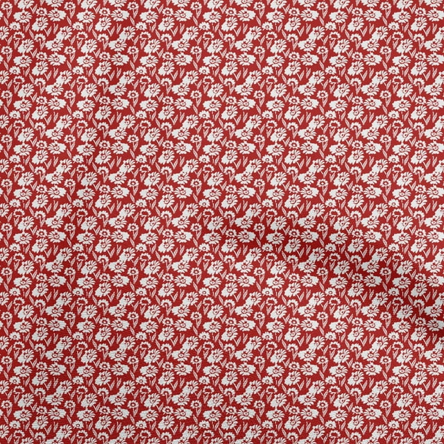 oneOone Velvet Red Fabric Floral Silhouette Craft Projects Decor Fabric Printed By The Yard 58 Inch Wide