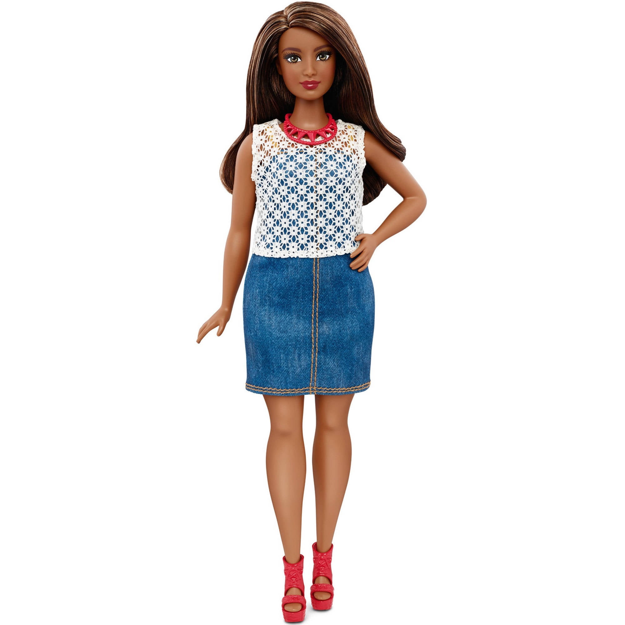 NEW 2018 Barbie Fashionista Curvy Doll Denim Ruffle Shift Dress ~ Clothing 